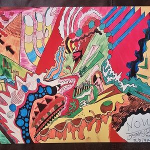 DRAWING by OZZY OSBOURNE "NOW" PRINT - MARKER ON PAPER 1997 ORIGINAL ABSTRACT M